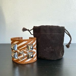 NWT Hermès CDC Collier de Chien Zigzag Cuff Bracelet in Gold w/Palladium T2